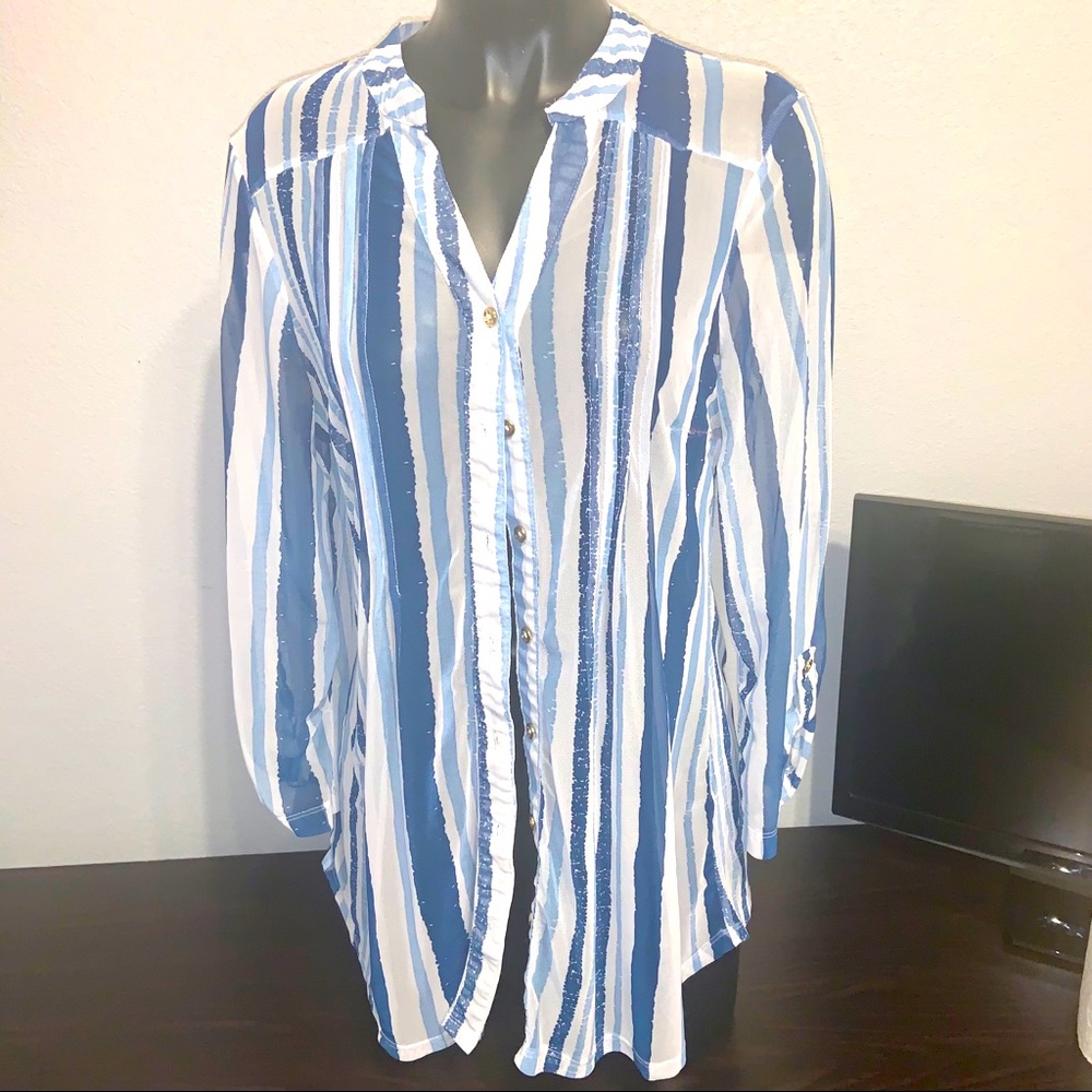 Perception Concept XL blue white button down sheer
